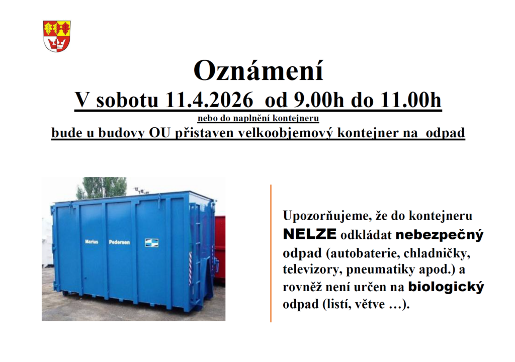 letáček s informací o velkoobjemovém kontejneru