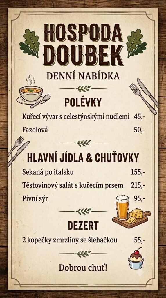 jidelní listek Hostince v Doubku