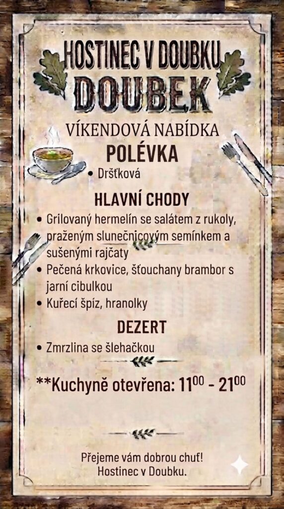 jídelní lístek na víkend